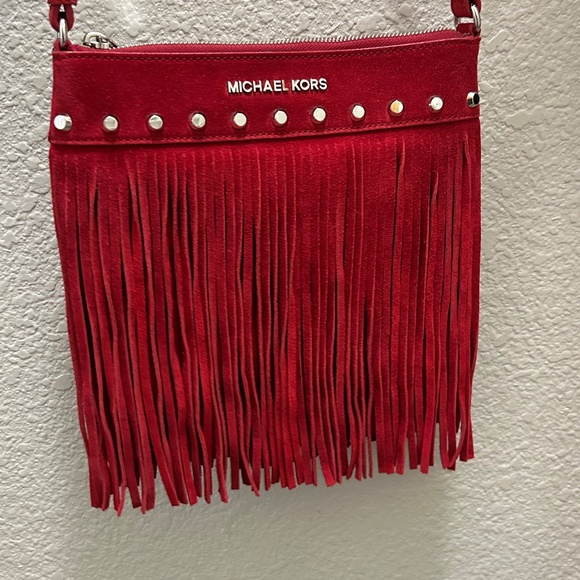 Michael Kors Bespoke Red Suede Fringed Crossbody Bag NWOT - Picture 2 of 13